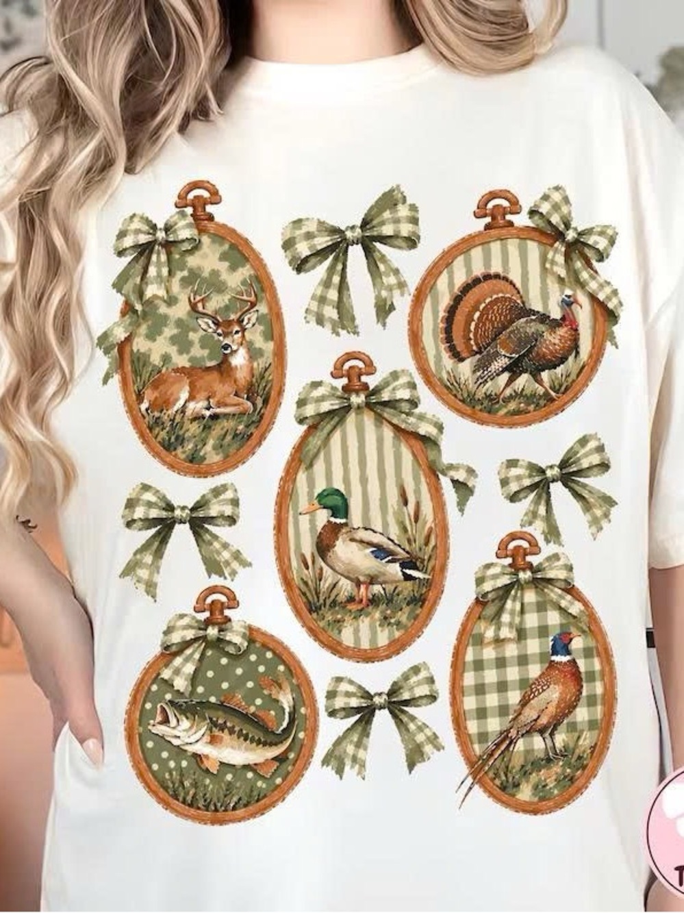 Gildan Cream Graphic Tee with Green and Brown Wildlife Patches